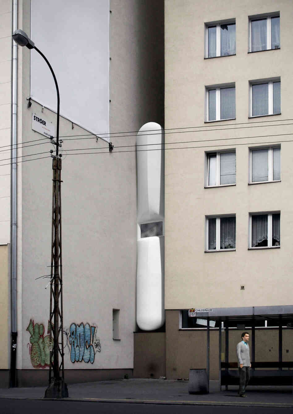 Illustration of the narrowest house in Warsa, Poland.