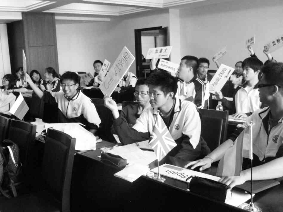 Students at one of China's top high schools, Beijing's No. 4 High School, take part in a Model United Nations debate in English. Many of China's brightest students now plan to continue their studies overseas — in part, as one 17-year-old put it, because he needs "more freedom." Students at one of China's top high schools, Beijing's No. 4 High School, take part in a Model United Nations debate in English. Many of China's brightest students now plan to continue their studies overseas — in part, as one 17-year-old put it, because he needs "more freedom."
