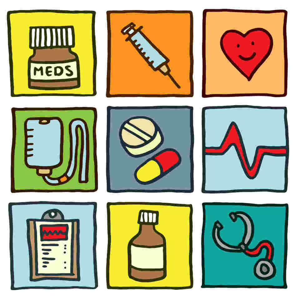 Illustration of medical symbols.