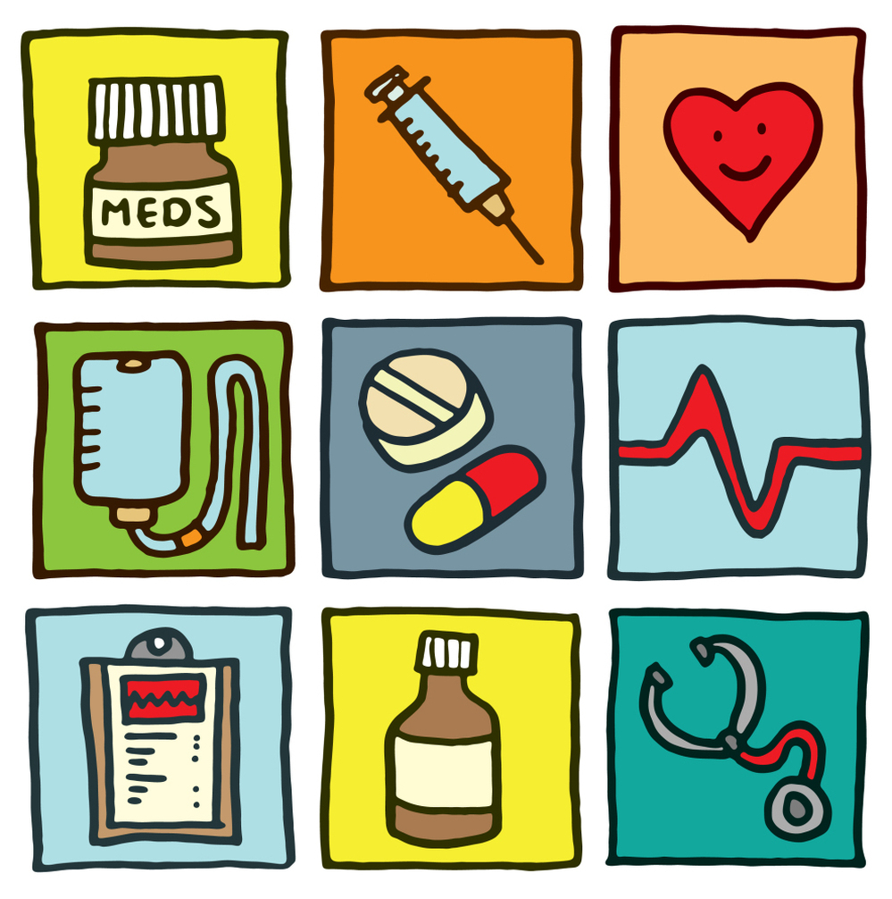 Illustration of medical symbols.