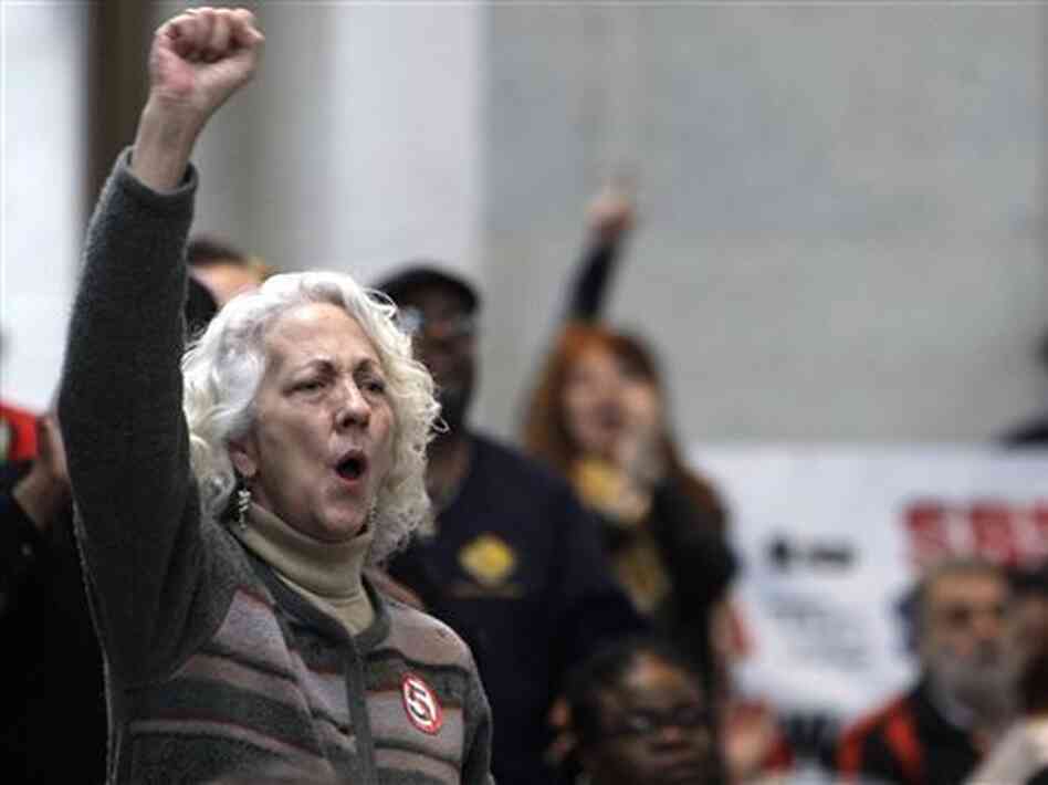 Foes of Ohio legislation that would limit the collective-bargaining rights of public workers unions at the statehouse, Wednesday, March 30, 2011. Foes of Ohio legislation that would limit the collective-bargaining rights of public workers unions at the statehouse, Wednesday, March 30, 2011.