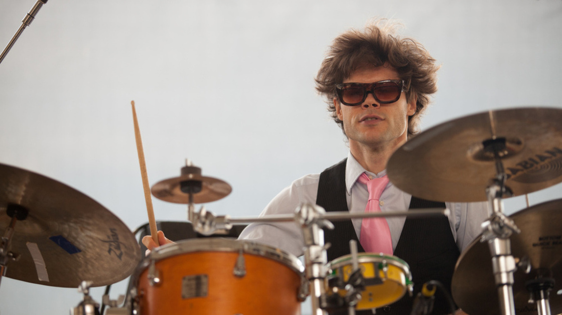 Kevin Shea on drums as Mostly Other People Do The Killing performs on the Quad Stage during the Newport Jazz Festival.