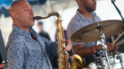 Joshua Redman, on saxophone, and Eric Harland, on drums, perform as half of James Farm on the Fort Stage during the Newport Jazz Festival. Joshua Redman, on saxophone, and Eric Harland, on drums, perform as half of James Farm on the Fort Stage during the Newport Jazz Festival.