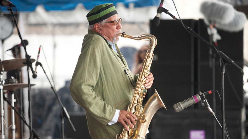 Charles Lloyd performs on the Fort Stage during the Newport Jazz Festival.