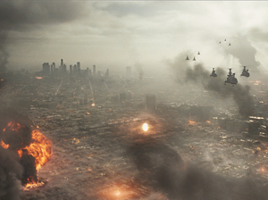 Invading space aliens destroy L.A. in this year's Battle: Los Angeles. Invading space aliens destroy L.A. in this year's Battle: Los Angeles.