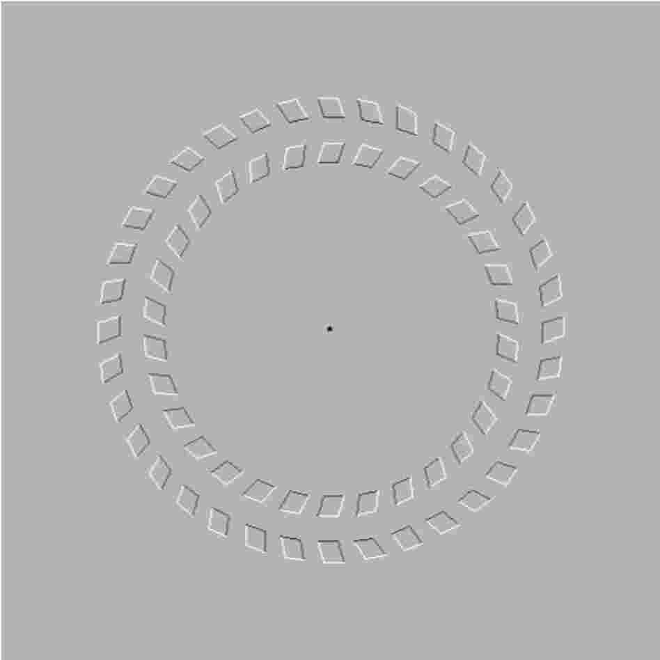Here is Pinna-Brelstaff Illusion. If you focus on the dot and move your head in, then move it out the circles spin.
