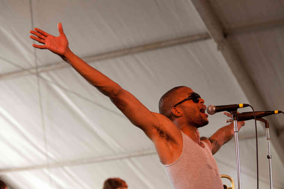 Trombone Shorty addresses the crowd at the Quad Stage at the 2011 Newport Jazz Festival. Trombone Shorty addresses the crowd at the Quad Stage at the 2011 Newport Jazz Festival.