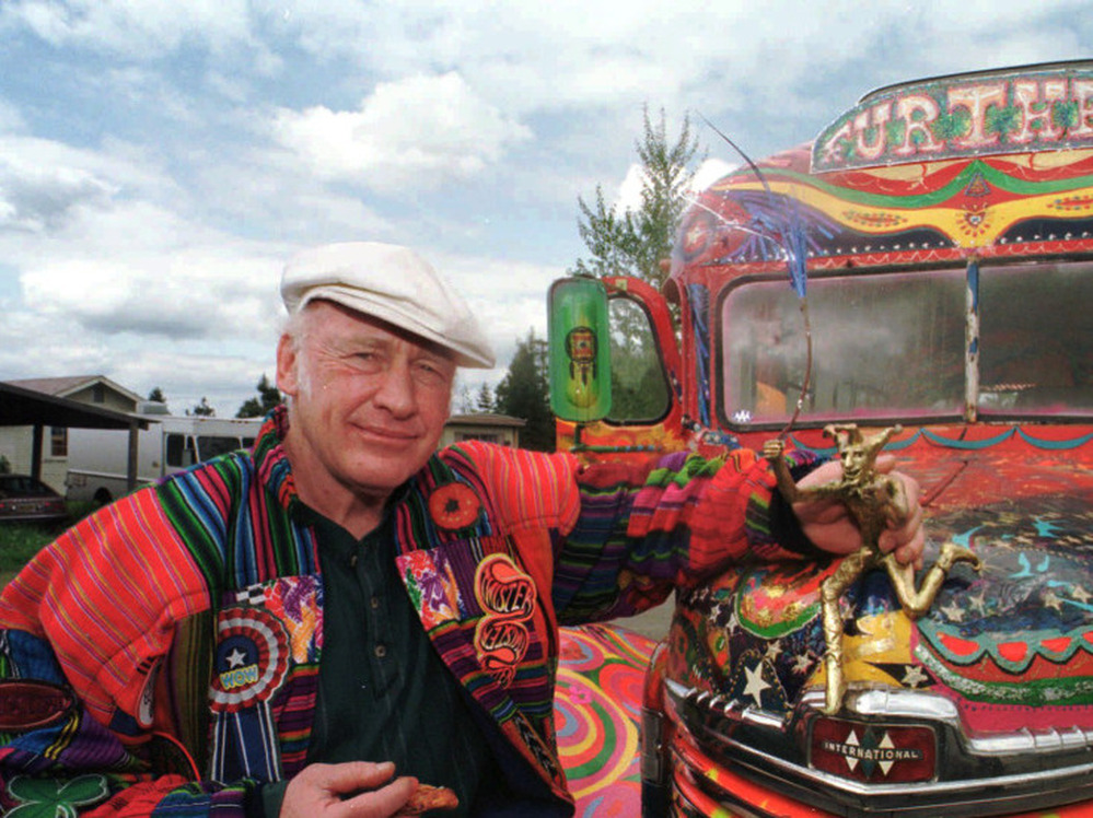 Author Ken Kesey poses in 1997 with his bus, "Further," a descendant of the vehicle that carried Kesey and the Merry Pranksters on the 1964 trip immortalized in Tom Wolfe's book The Electric Kool-Aid Acid Test. Kesey, who died in 2001, is the subject of the new documentary Magic Trip.