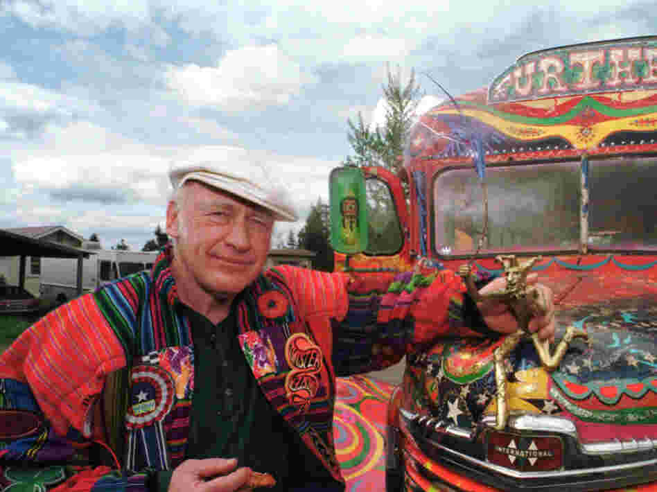 Author Ken Kesey poses in 1997 with his bus, "Further," a descendant of the vehicle that carried Kesey and the Merry Pranksters on the 1964 trip immortalized in Tom Wolfe's book The Electric Kool-Aid Acid Test. Kesey, who died in 2001, is the subject of the new documentary Magic Trip.