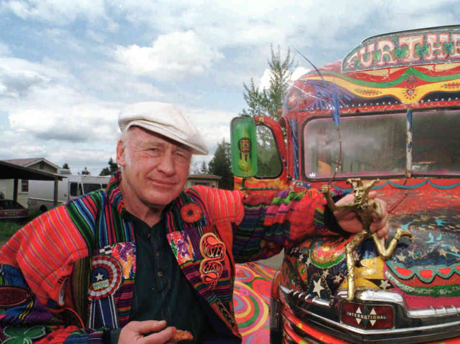 Author Ken Kesey poses in 1997 with his bus, "Further," a descendant of the vehicle that carried Kesey and the Merry Pranksters on the 1964 trip immortalized in Tom Wolfe's book The Electric Kool-Aid Acid Test. Kesey, who died in 2001, is the subject of the new documentary Magic Trip.