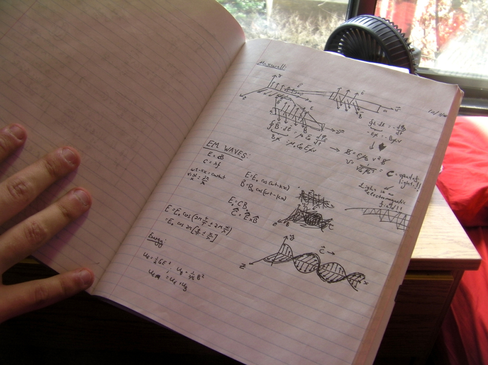 Katz took an advanced physics class at Stony Brook University. He cherishes this page of his notebook, when his professor began teaching about electromagnetism.
