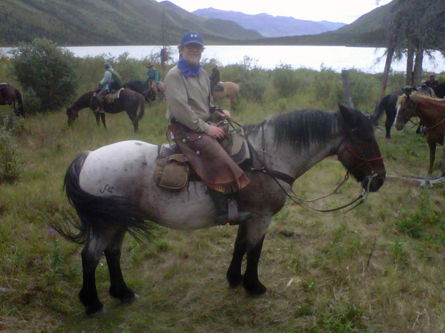 Neal Conan atop XL, a cross between a draft horse and a Morgan. He rode XL for two days, and Bruce the other three.