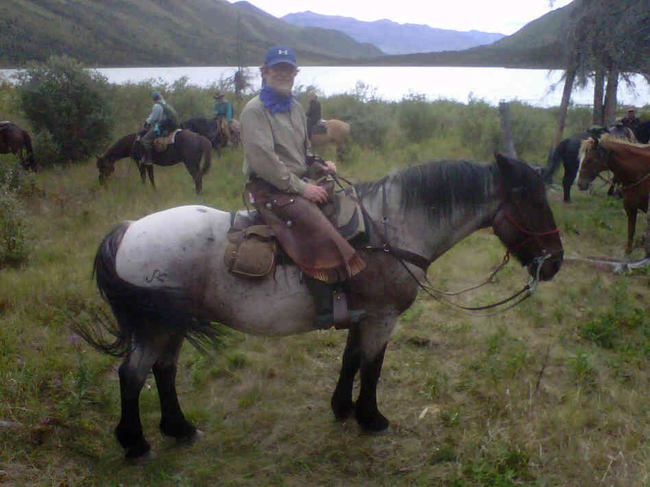 Neal Conan atop XL, a cross between a draft horse and a Morgan. He rode XL for two days, and Bruce the other three.