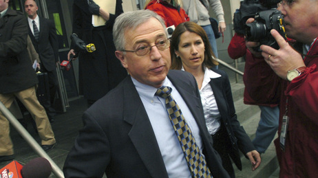 Mark Ciavarella, center, leaves the federal courthouse in Scranton, Pa. in February. Mark Ciavarella, center, leaves the federal courthouse in Scranton, Pa. in February.