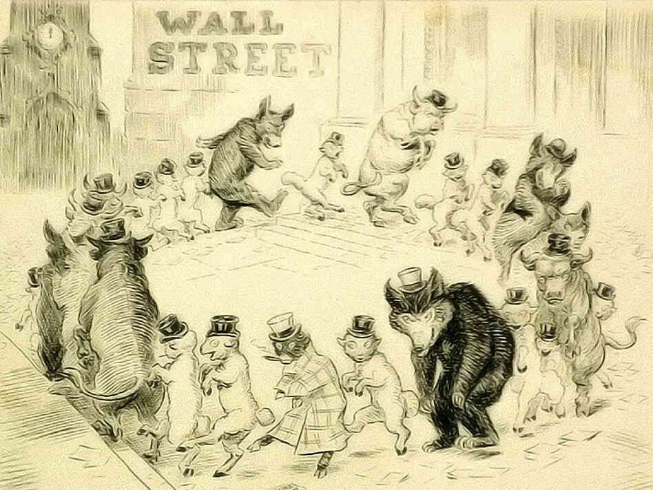 A vintage illustration of Wall Street, 1908 A vintage illustration of Wall Street, 1908
