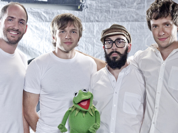 OK Go shows some Muppet solidarity. The rock quartet contributes a cover of The Muppet Show's theme song to Muppets: The Green Album.