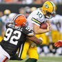Green Bay Packers Quarterback Matt Flynn goes down hard during a preseason game vs. the Cleveland Browns on August 13. (Photo by Jason Miller/Getty Images)