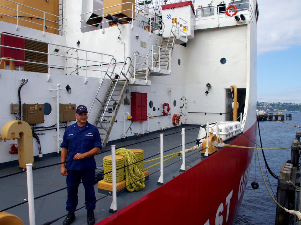 U.S. Coast Guard Capt. George Pellissier stands aboard the Polar Sea, one of two of the Coast Guard's polar-class icebreakers. But the ships — built in the 1970s — have seen better days, and the Polar Sea will soon be scrapped.