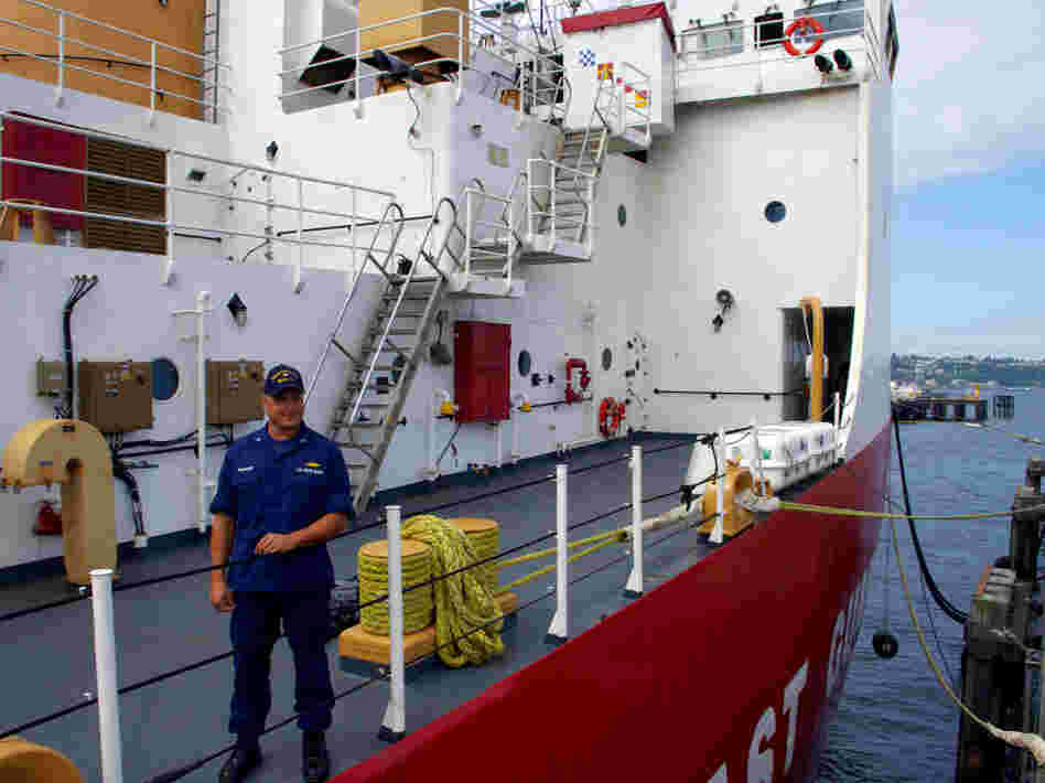U.S. Coast Guard Capt. George Pellissier stands aboard the Polar Sea, one of two of the Coast Guard's polar-class icebreakers. But the ships — built in the 1970s — have seen better days, and the Polar Sea will soon be scrapped.