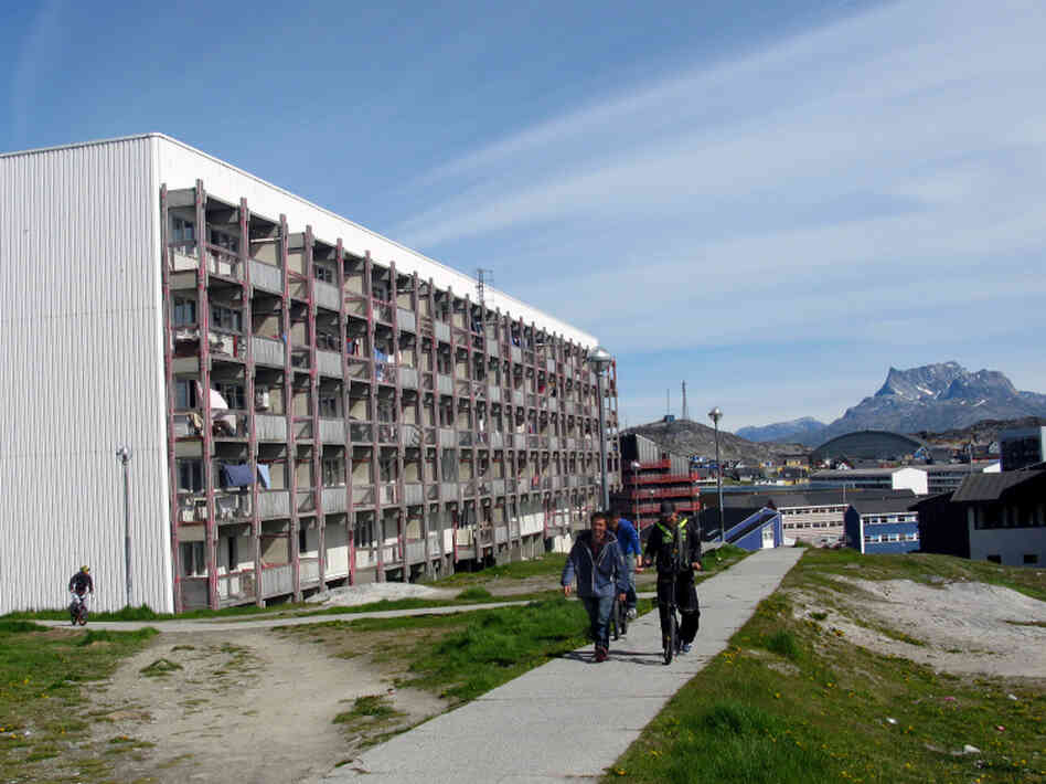 Some Soviet-style apartment blocks in the middle of Nuuk are crumbling, reeking and covered in graffiti. Apartments such as these were built in the 1960s and '70s to house Inuit hunters and fishermen forced out of their remote settlements to supply labor for fish factories.