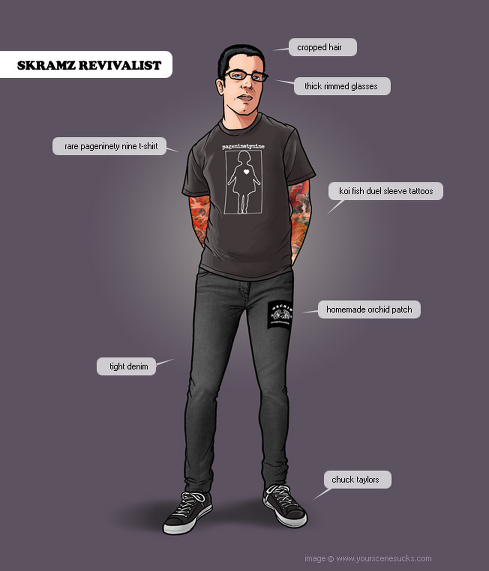 pg. 99, forever digitally enshrined on the T-shirt of the "skramz revivalist" caricature.