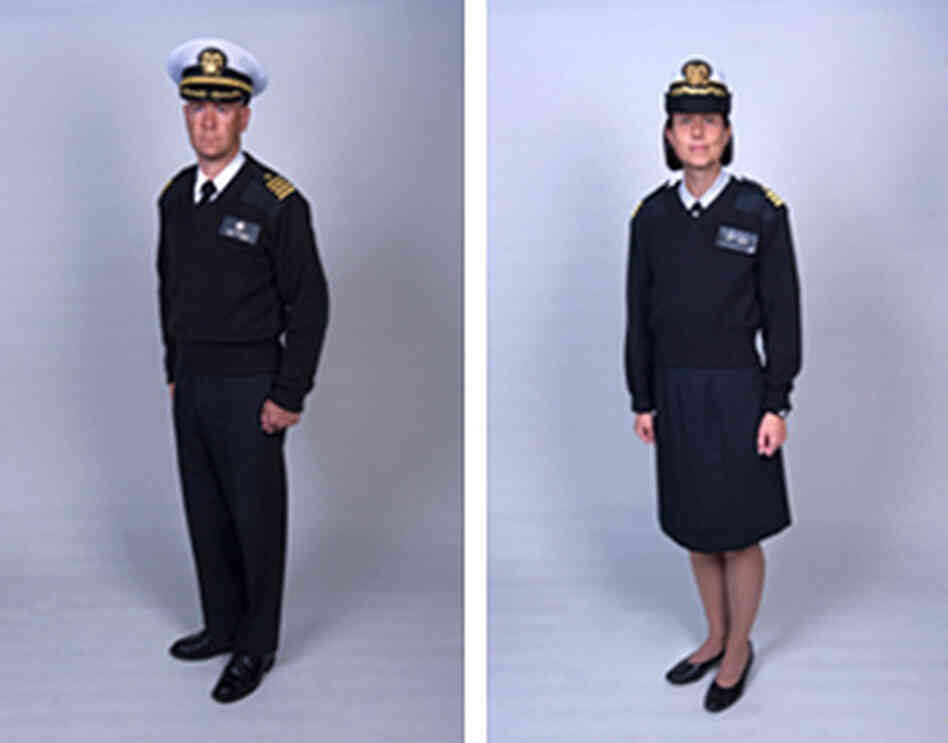 Service members model the Modified Service Dress Blue Sweater. The Commissioned Corps of the U.S. Public Health Service requires that members wear either the sweater or a windbreaker. Service members model the Modified Service Dress Blue Sweater. The Commissioned Corps of the U.S. Public Health Service requires that members wear either the sweater or a windbreaker.