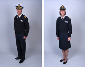 Service members model the Modified Service Dress Blue Sweater. The Commissioned Corps of the U.S. Public Health Service requires that members wear either the sweater or a windbreaker. Service members model the Modified Service Dress Blue Sweater. The Commissioned Corps of the U.S. Public Health Service requires that members wear either the sweater or a windbreaker.