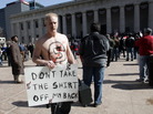 COLUMBUS, OH - A union supporter outside during Gov. John Kasich's March 2011 State of the State address. COLUMBUS, OH - A union supporter outside during Gov. John Kasich's March 2011 State of the State address.