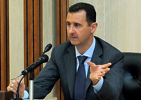 A handout picture released by the official Syrian Arab News Agency (SANA) shows President Bashar al-Assad addressing the country on August 17. A handout picture released by the official Syrian Arab News Agency (SANA) shows President Bashar al-Assad addressing the country on August 17.
