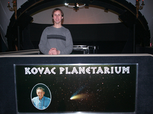 The Kovac Planetarium is dedicated to Frank's father, Frank Kovac Sr., seen in the inset photo on the sign, who inspired his son to gaze at the stars. The Kovac Planetarium is dedicated to Frank's father, Frank Kovac Sr., seen in the inset photo on the sign, who inspired his son to gaze at the stars.