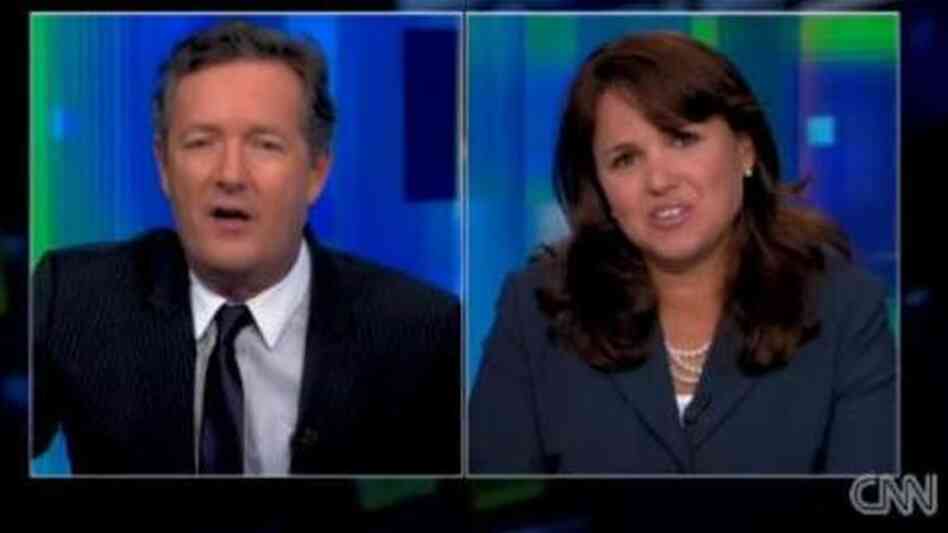 Piers Morgan and Christine O'Donnell before she left the set last night.