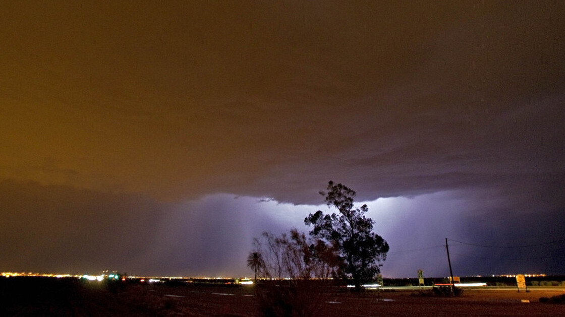 Lightning reveals a large layer of dust in the sky Thursday (Aug. 18, 2011) in Gilbert, Ariz.