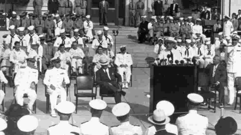 President Franklin D. Roosevelt speaks at the dedication of the Naval Medical Center in Bethesda, Md., in 1942.