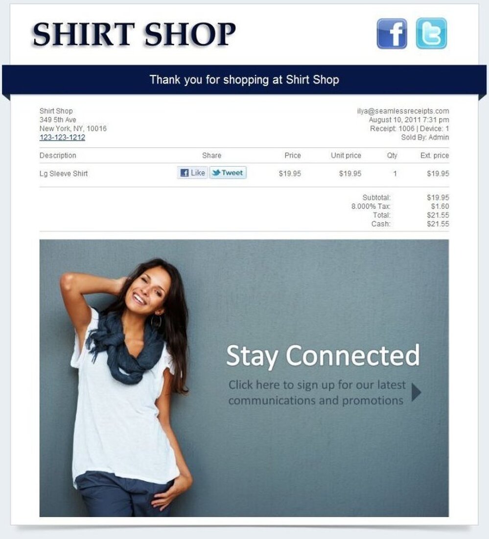 A sample e-receipt from Seamless Receipts that retailers e-mail to shoppers after purchase.