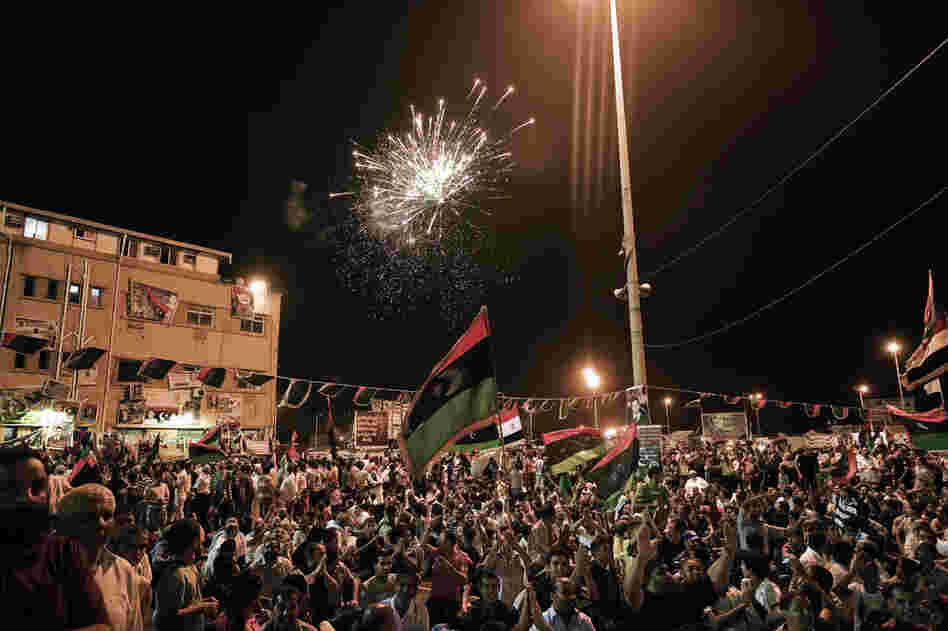 Fireworks light the skies late into the night on Tuesday as Libyans celebrate in Benghazi. 