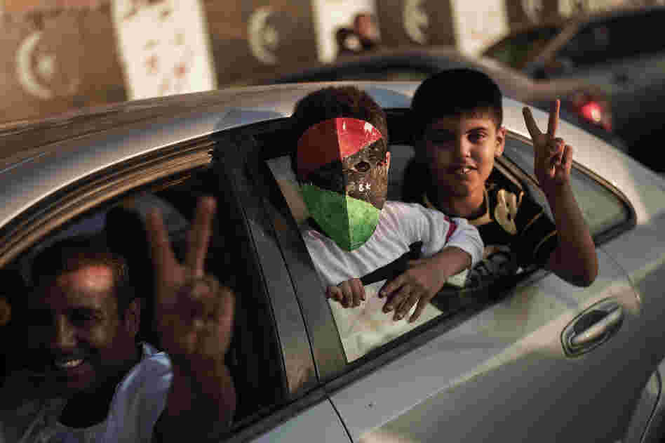 Libyans celebrate in Benghazi. 