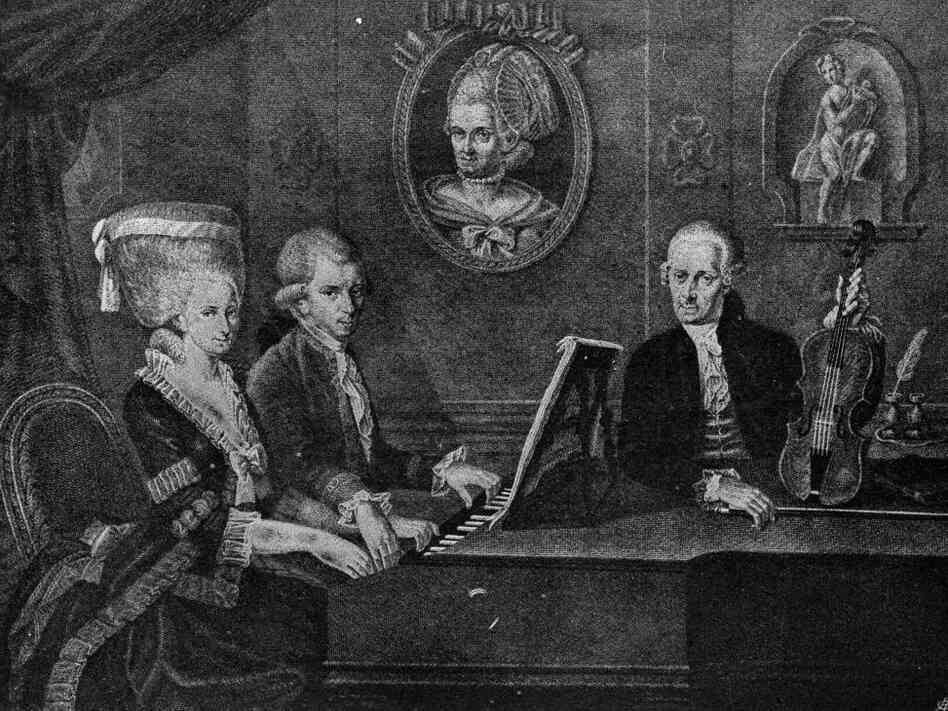 A 1779 portrait of the Mozarts: Nannerl, Wolfgang and their watchful father Leopold.