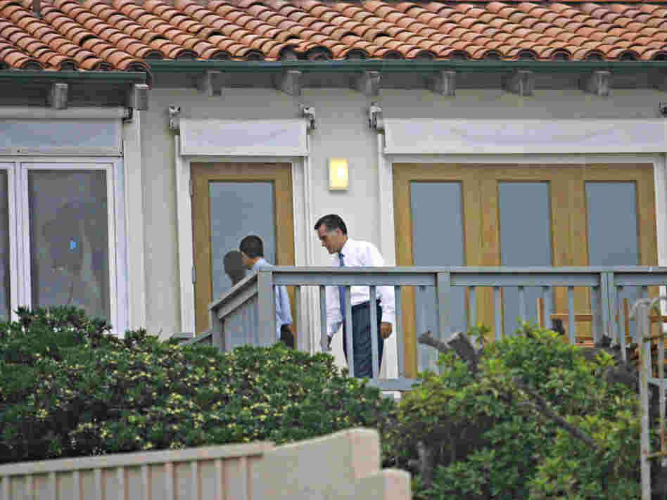 Gov. Mitt Romney entering his La Jolla, Calif. beach house, Aug. 28, 2008.