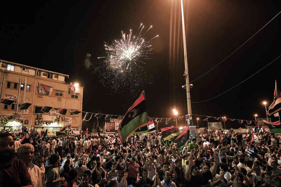 Fireworks light the skies late into the night on Tuesday as Libyans celebrate in Benghazi. 