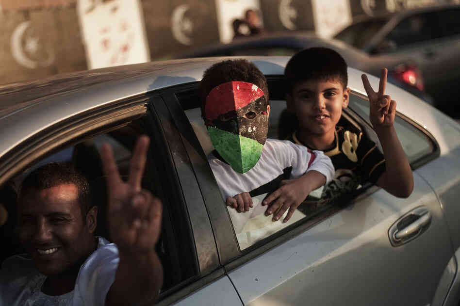 Libyans celebrate in Benghazi. 