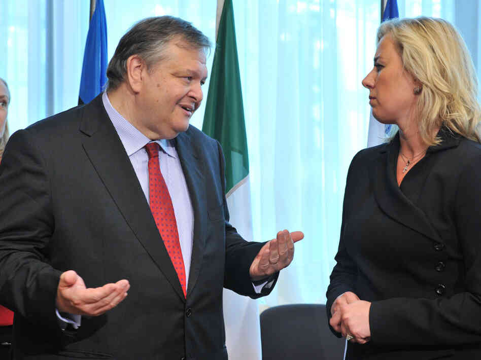 Greek Finance Minister Evangelos Venizelos and Finnish Finance Minister Jutta Urpilainen. Greek Finance Minister Evangelos Venizelos and Finnish Finance Minister Jutta Urpilainen.