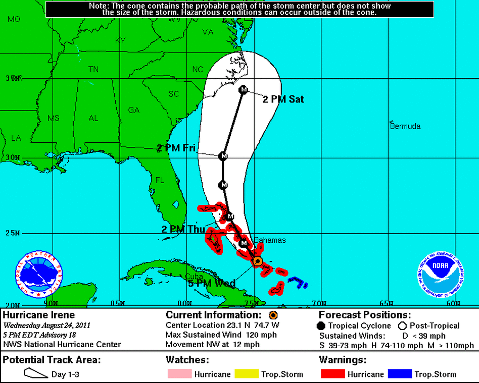 Irene's predicted path. Irene's predicted path.