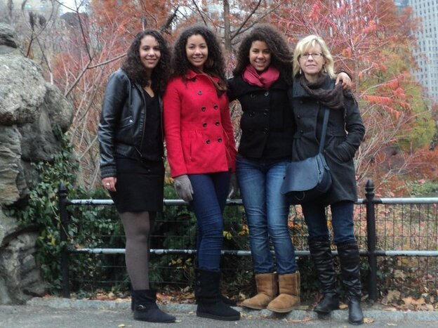 Author Susan Straight and her daughters in Central Park in November 2010. From left to right: Gaila Sims, Delphine Sims, Rosette Sims and Susan Straight.