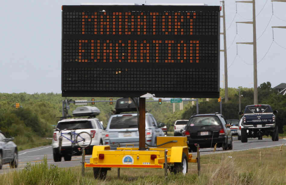Motorists headed north from Nags Head on North Carolina's Outer Banks on Thursday after a mandatory evacuation was declared in anticipation of Hurricane Irene.
