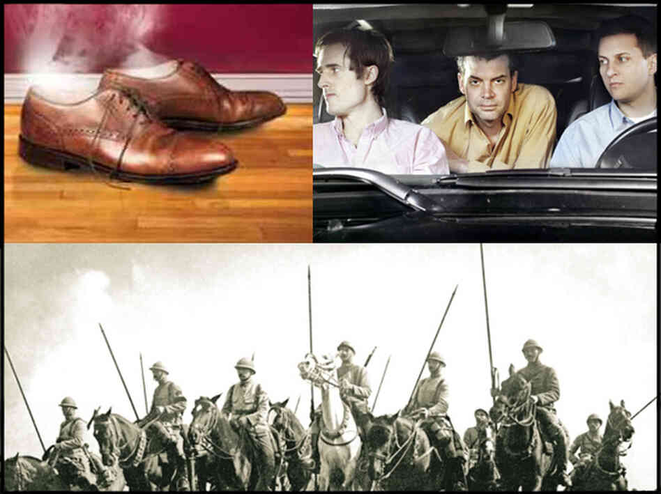 Clockwise from left to right: cover art for The Leftovers by Tom Perrotta, Battles, cover art for To End All Wars by Adam Hochschild.