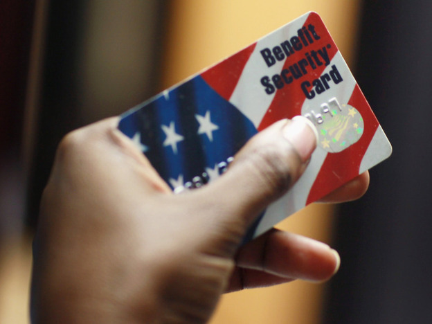 About 46 million people get government help in the form of food stamps when buying food. That's roughly 15  percent of the population.