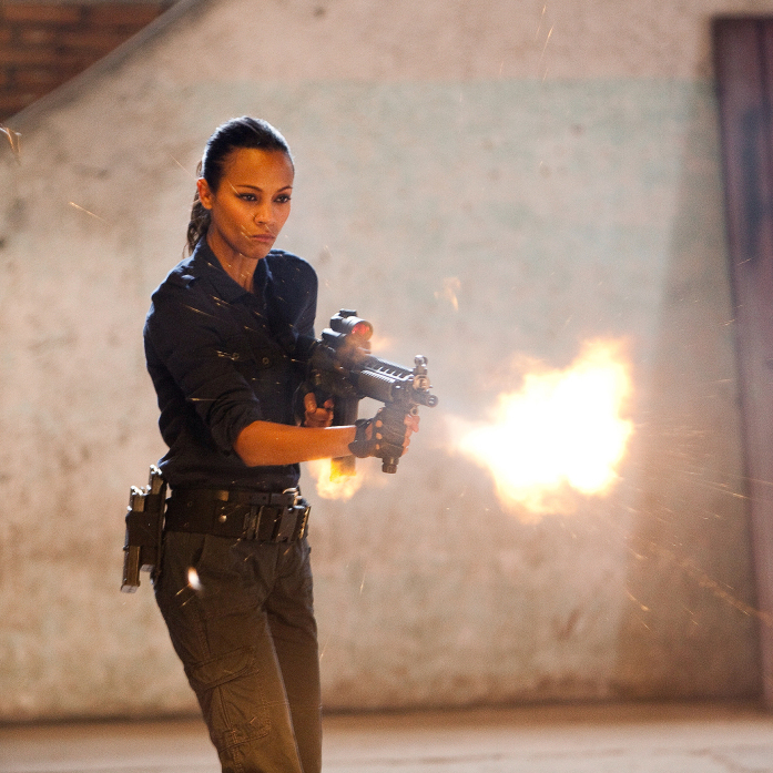 In this film image released by Columbia Pictures, Zoe Saldana portrays Cataleya in a scene from "Colombiana."