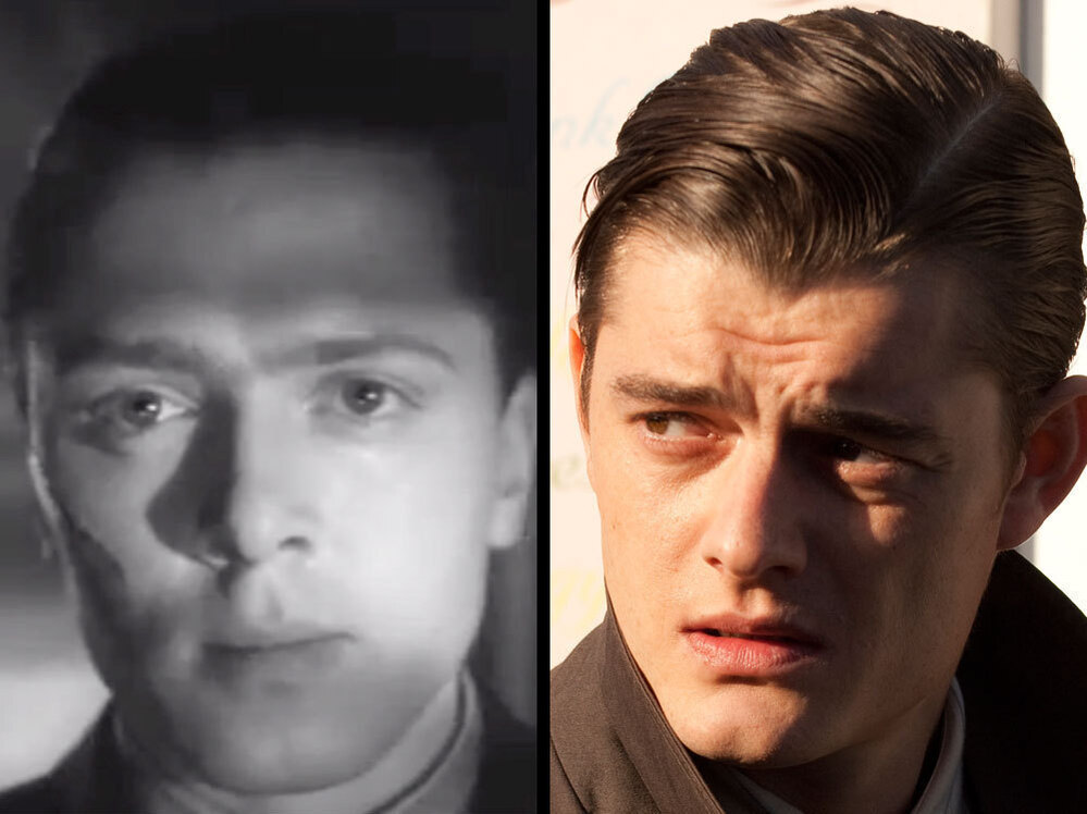 The Two Pinkies: Whether played by Richard Attenborough (left) in 1947 or Sam Riley (right) in 2011, the tough-talking psychopath rests at the depraved moral center of Brighton Rock. He's obsessed with Catholicism — not for heaven, but for hell.