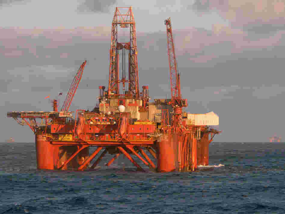 An oil platform in the Norwegian sea. An oil platform in the Norwegian sea.