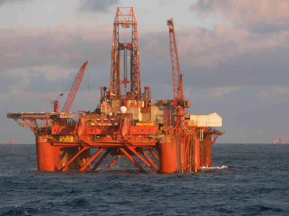 An oil platform in the Norwegian sea. An oil platform in the Norwegian sea.